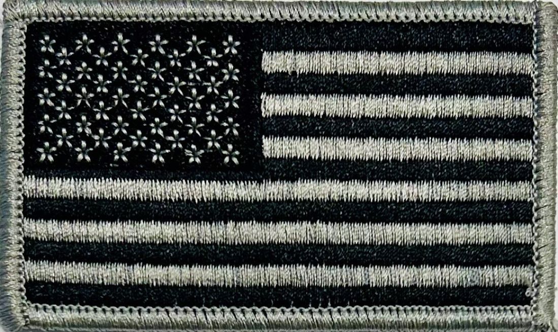 USA FLAG PATCH, SILVER & BLACK - VELCRO.